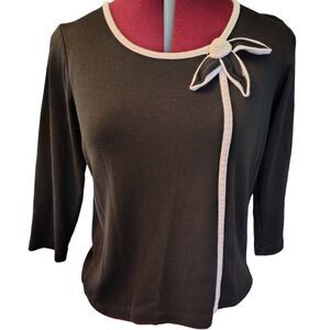 Fior Lini International Black Stretch Knit 3/4 Sleeve Floral Front Size S